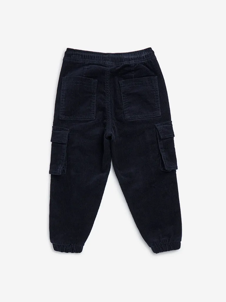 HOP Kids Navy Cargo-Style Corduroy Mid-Rise Cotton-Blend Joggers