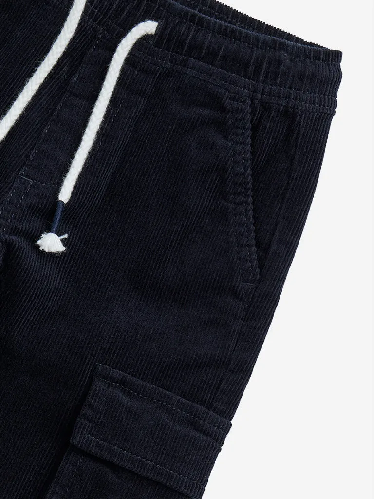 HOP Kids Navy Cargo-Style Corduroy Mid-Rise Cotton-Blend Joggers