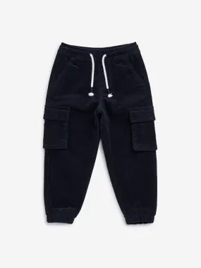 HOP Kids Navy Cargo-Style Corduroy Mid-Rise Cotton-Blend Joggers