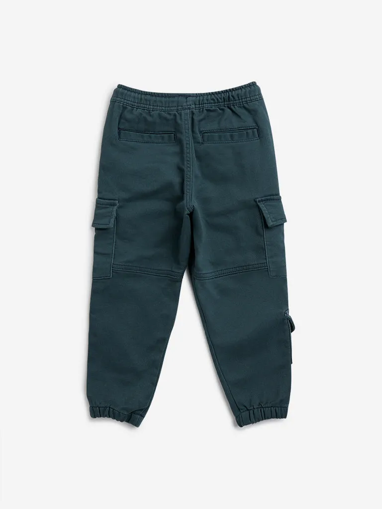 HOP Kids Olive Cargo-Style High-Rise Cotton-Blend Joggers