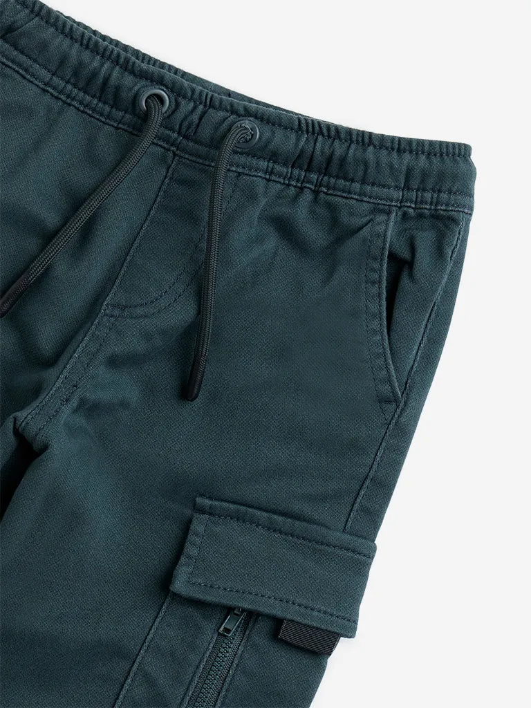HOP Kids Olive Cargo-Style High-Rise Cotton-Blend Joggers