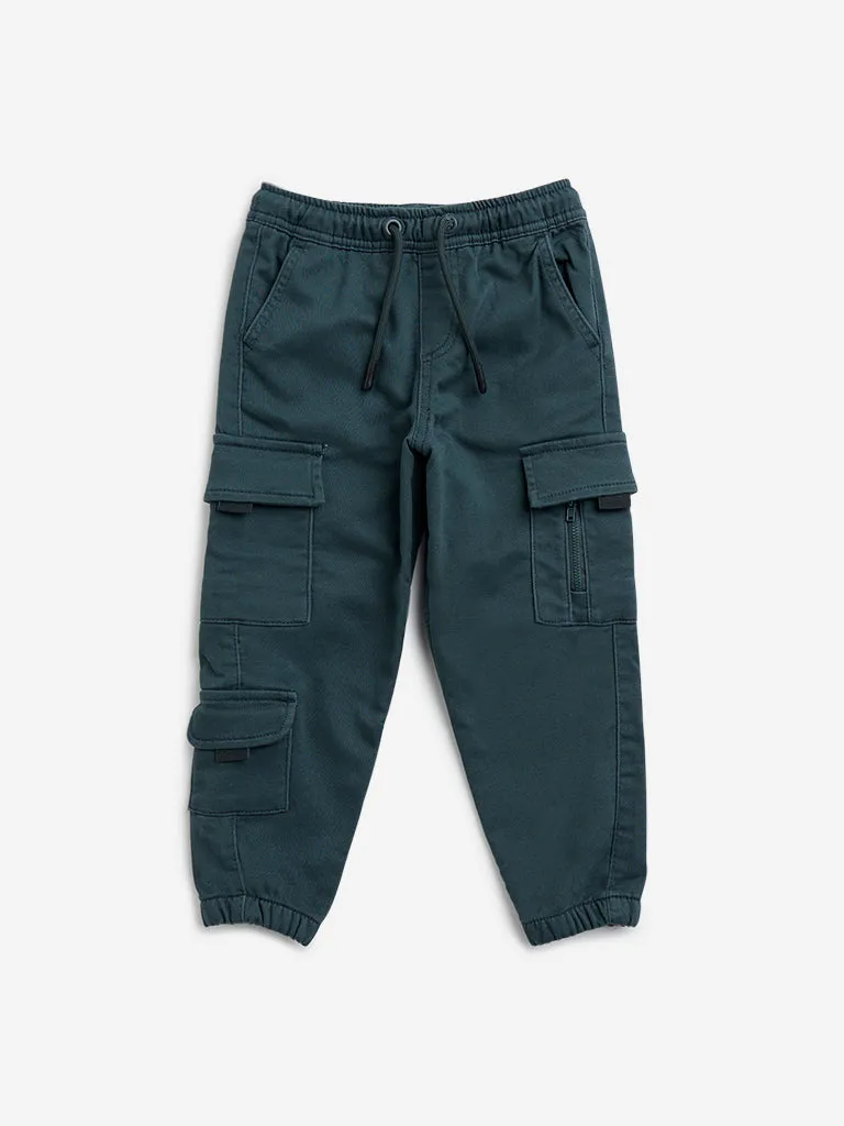 HOP Kids Olive Cargo-Style High-Rise Cotton-Blend Joggers