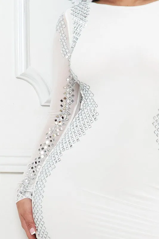 Ivory Rhinestone On Edge Slim Figure Maxi Dress