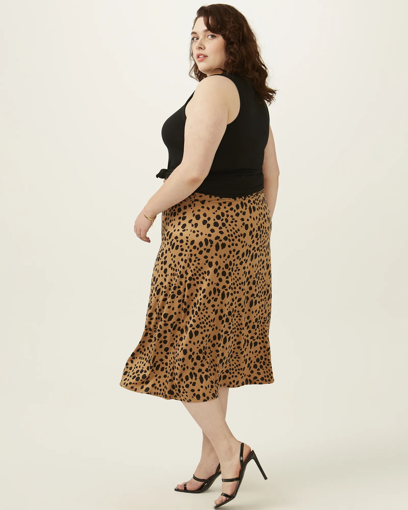 Javanna Midi Flow Skirt | Tan / Black