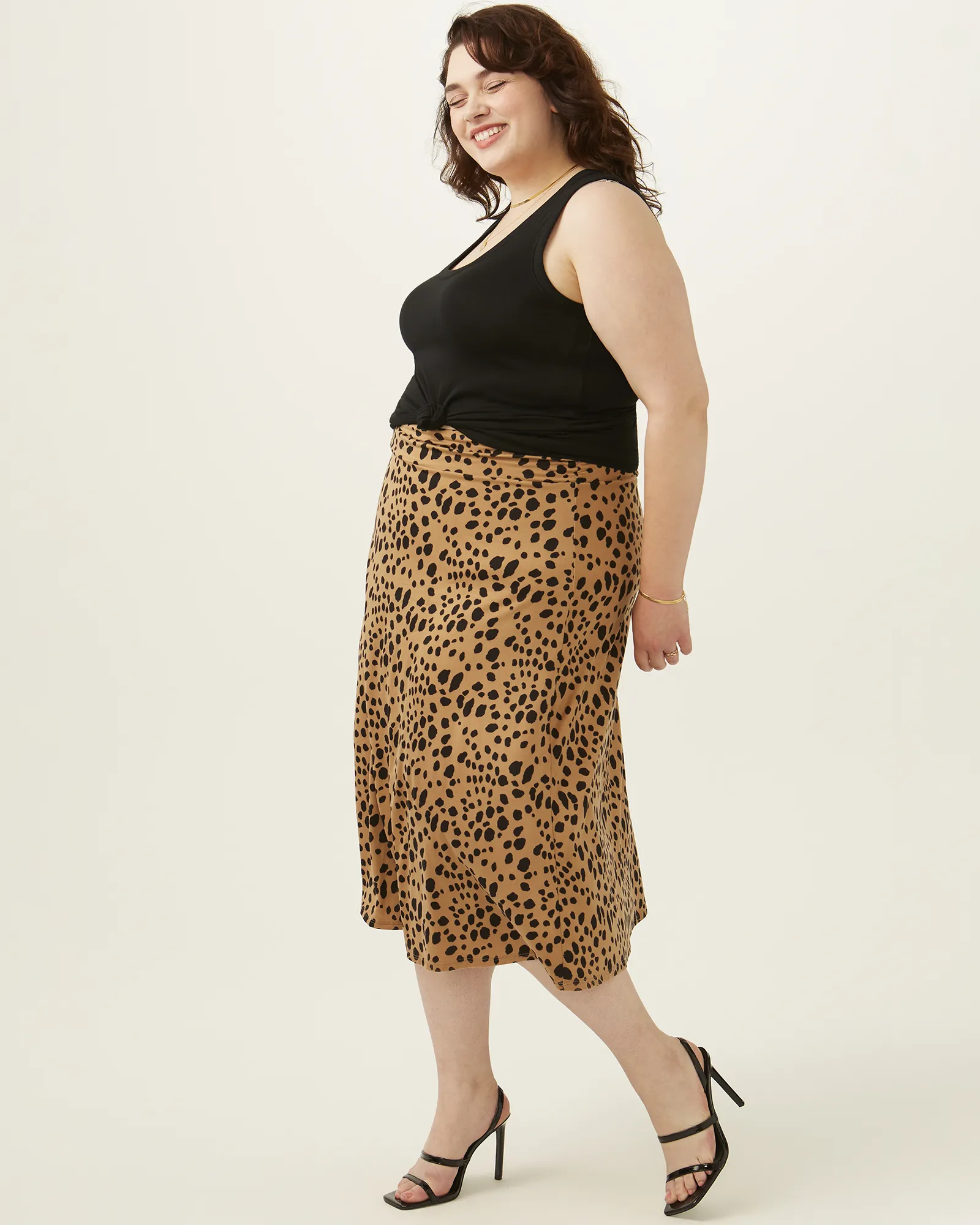Javanna Midi Flow Skirt | Tan / Black