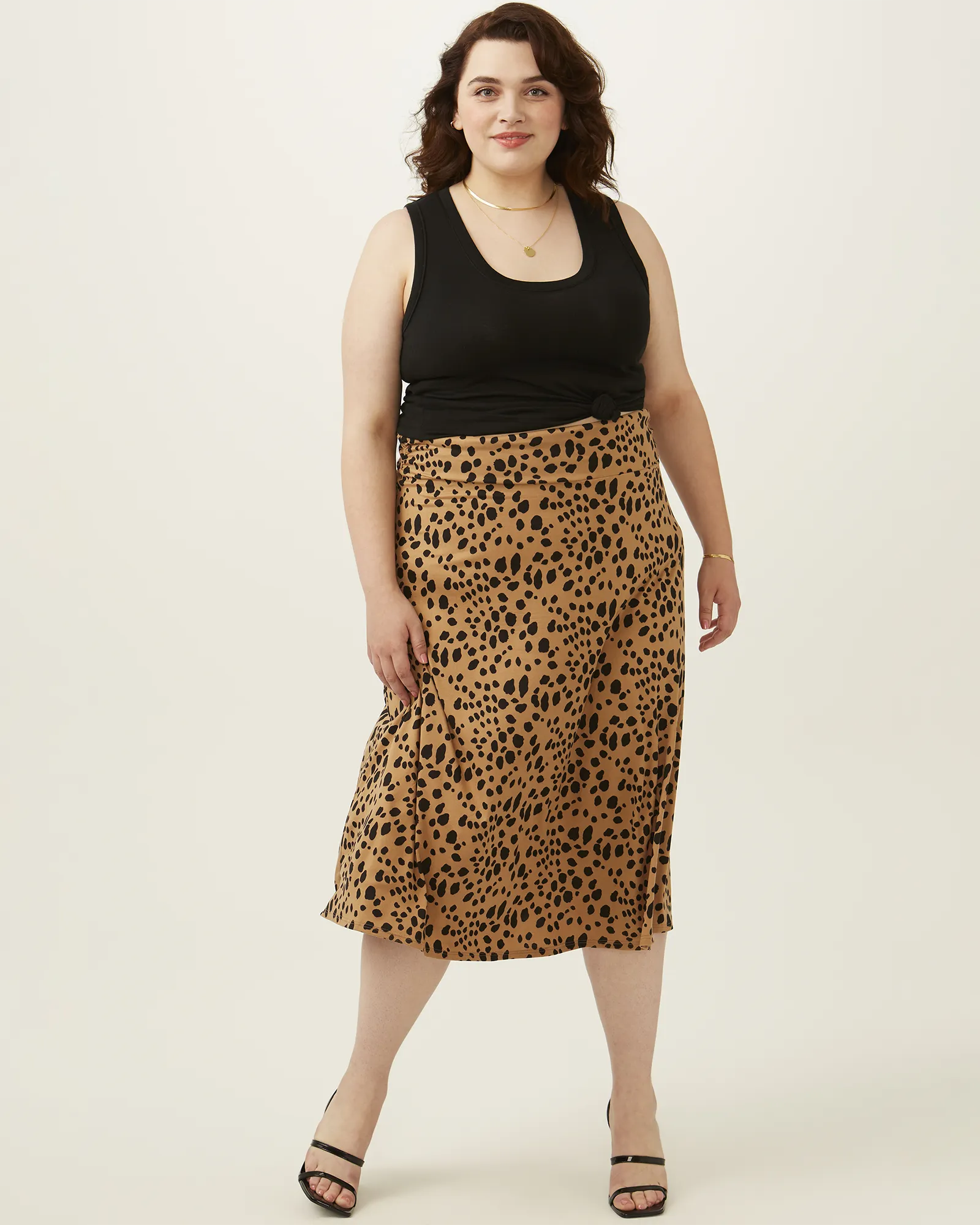 Javanna Midi Flow Skirt | Tan / Black