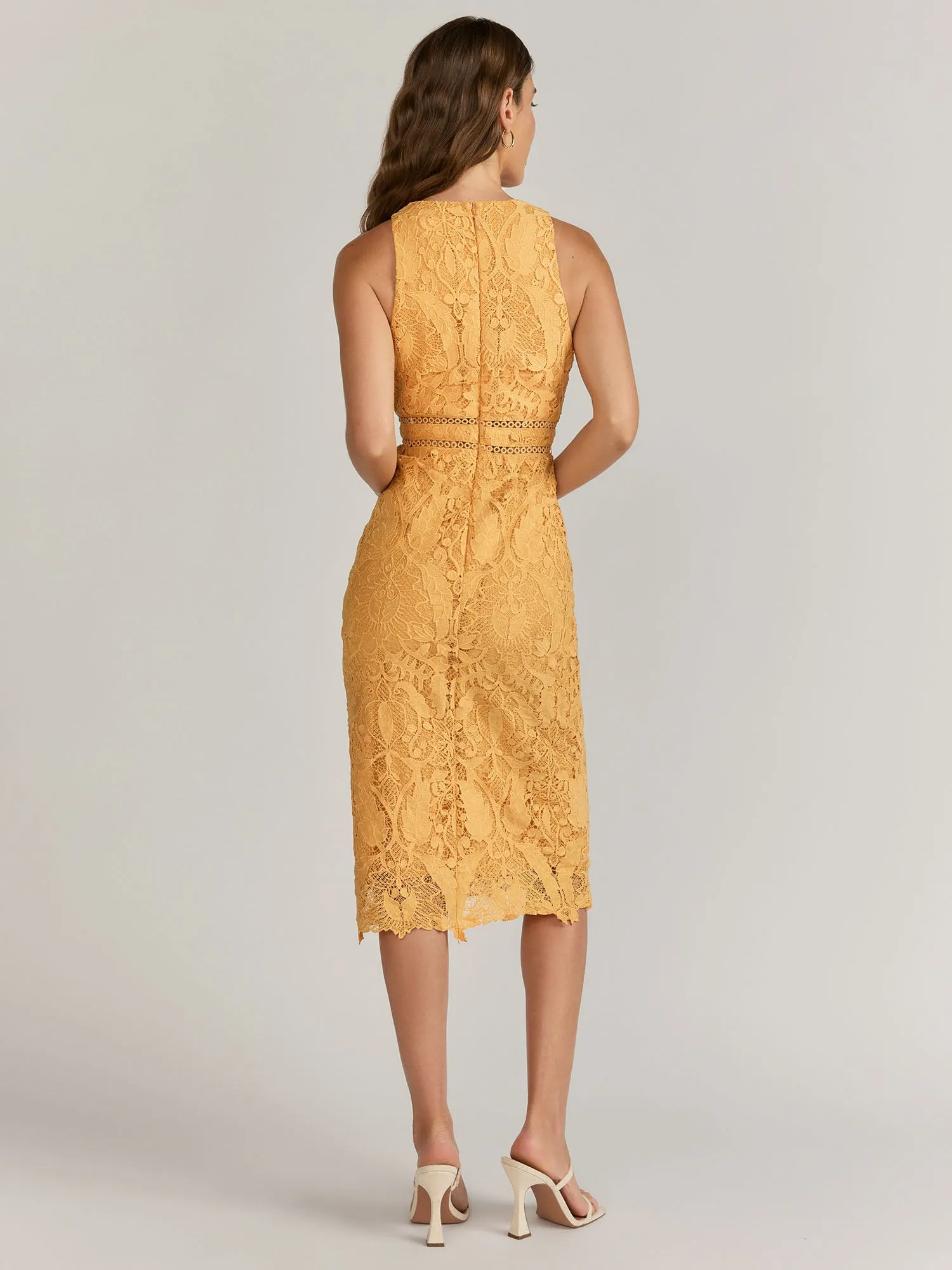 Just Me Crochet Lace Illusion Waist Midi Dress - Brands We Love