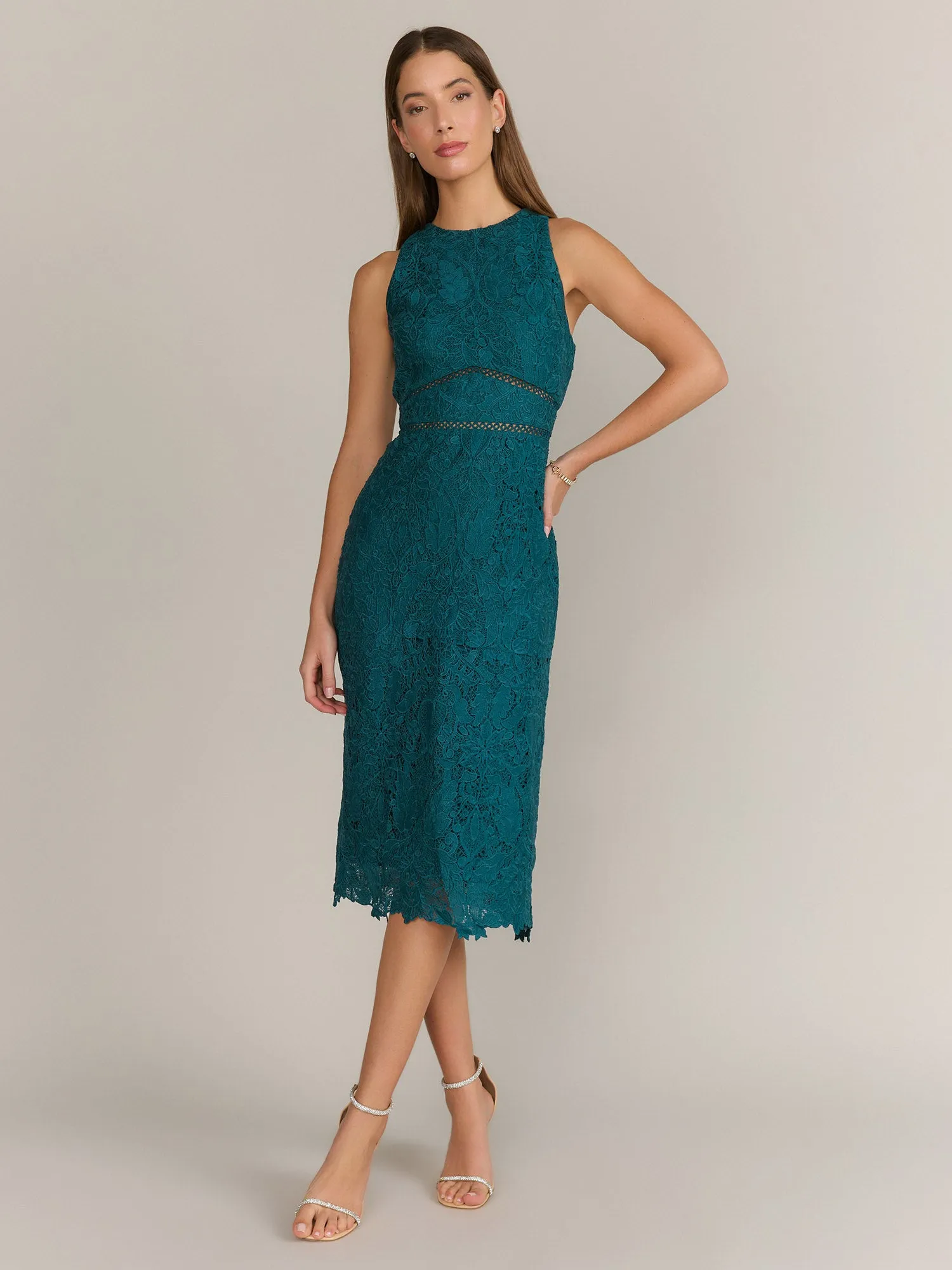 Just Me Crochet Lace Illusion Waist Midi Dress - Brands We Love