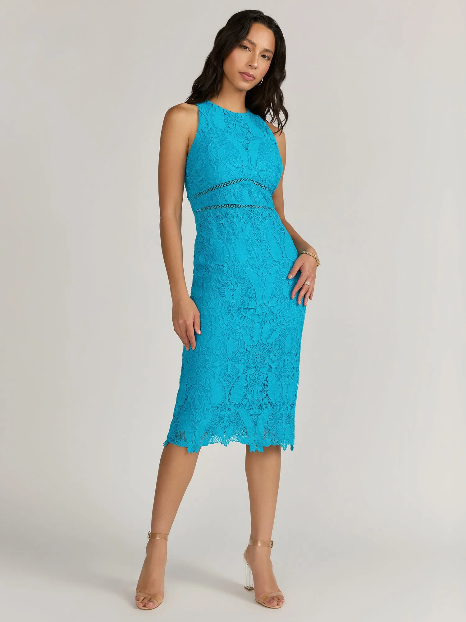 Just Me Crochet Lace Illusion Waist Midi Dress - Brands We Love