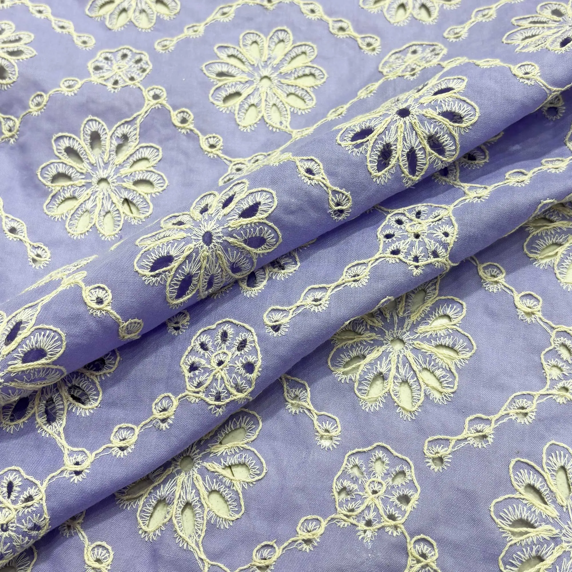 Lavender Schiffli Embroidery Cotton Fabric DVT-23814