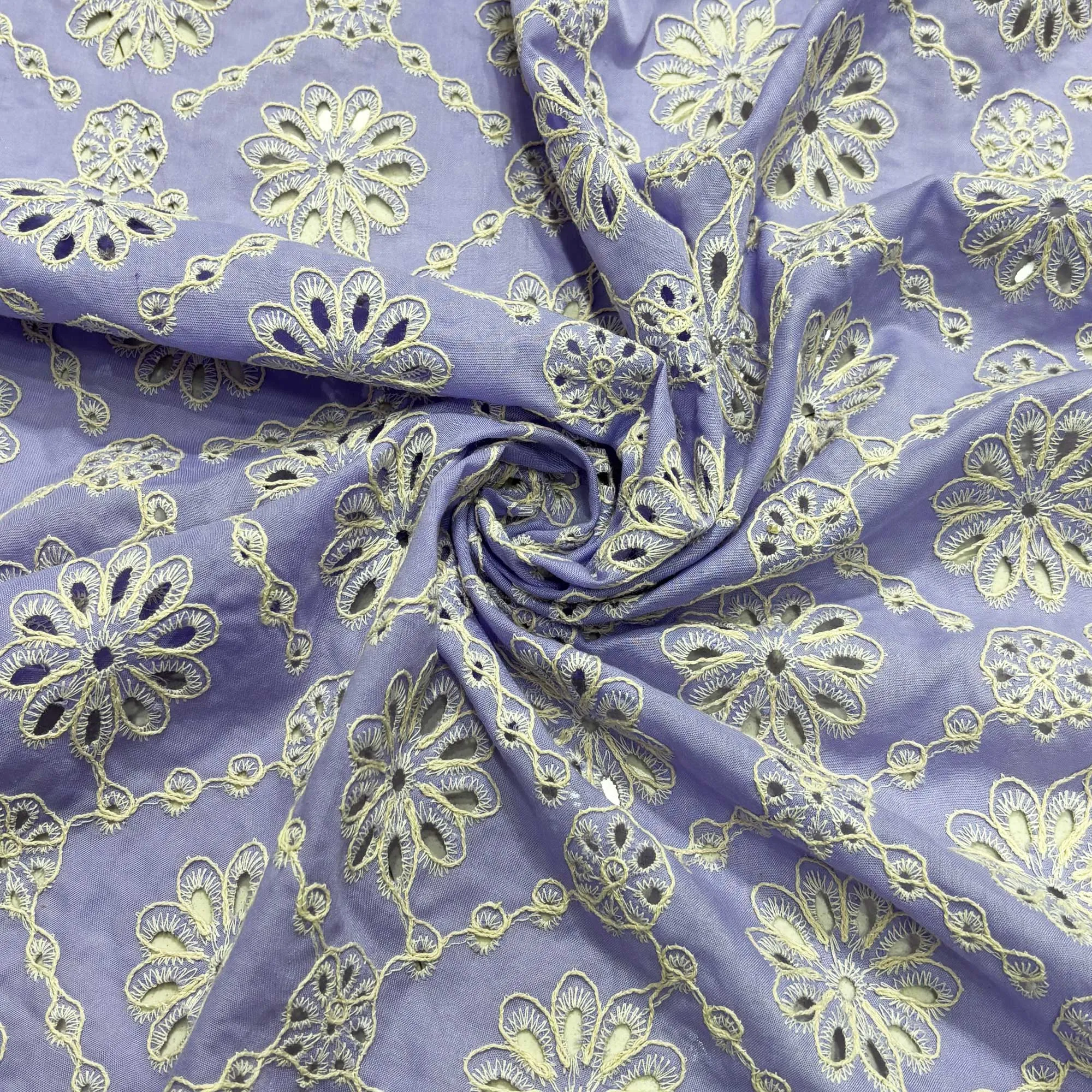 Lavender Schiffli Embroidery Cotton Fabric DVT-23814