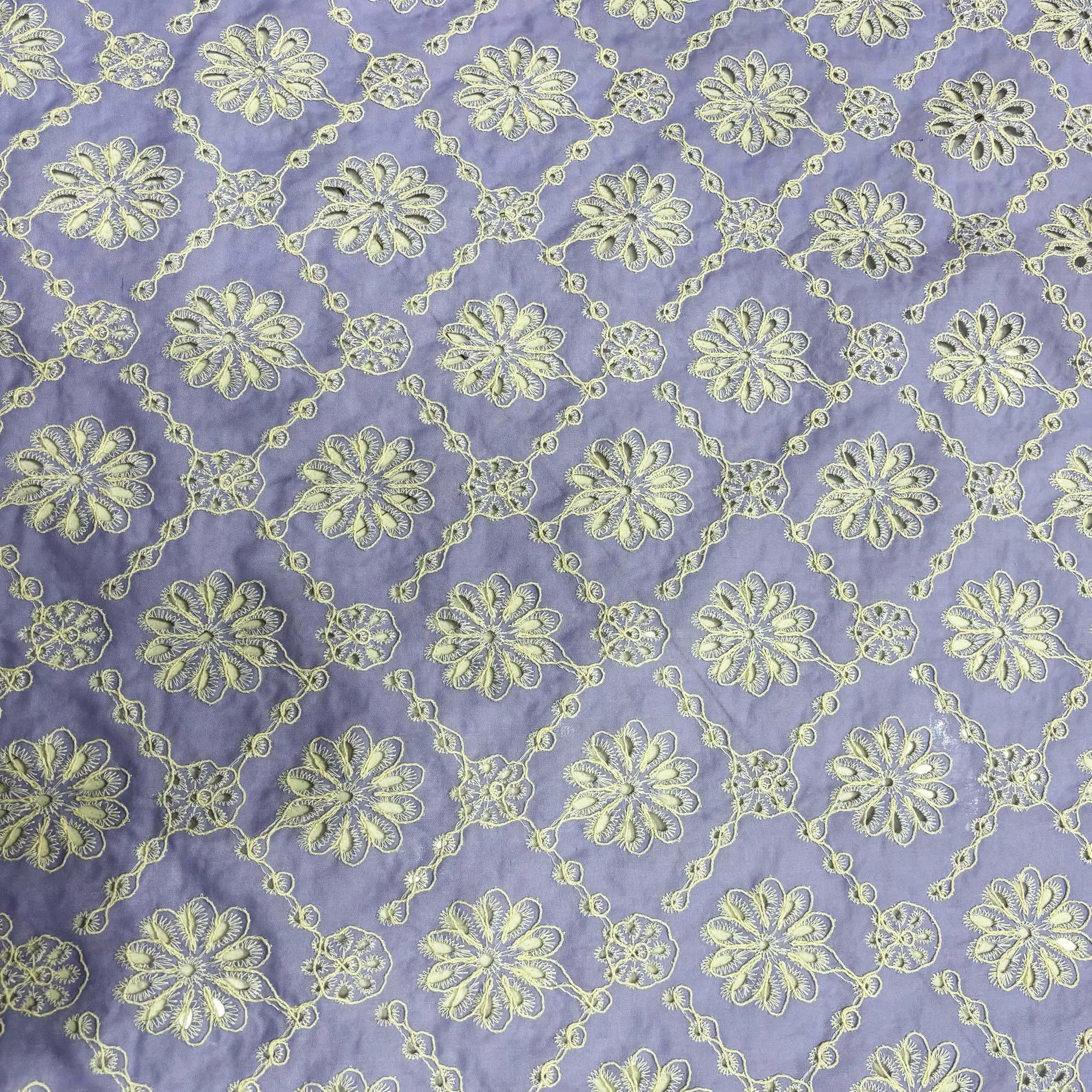 Lavender Schiffli Embroidery Cotton Fabric DVT-23814