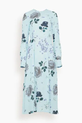 Long Sleeve A-Line Midi Dress in Small Margot Floral Sky Blue