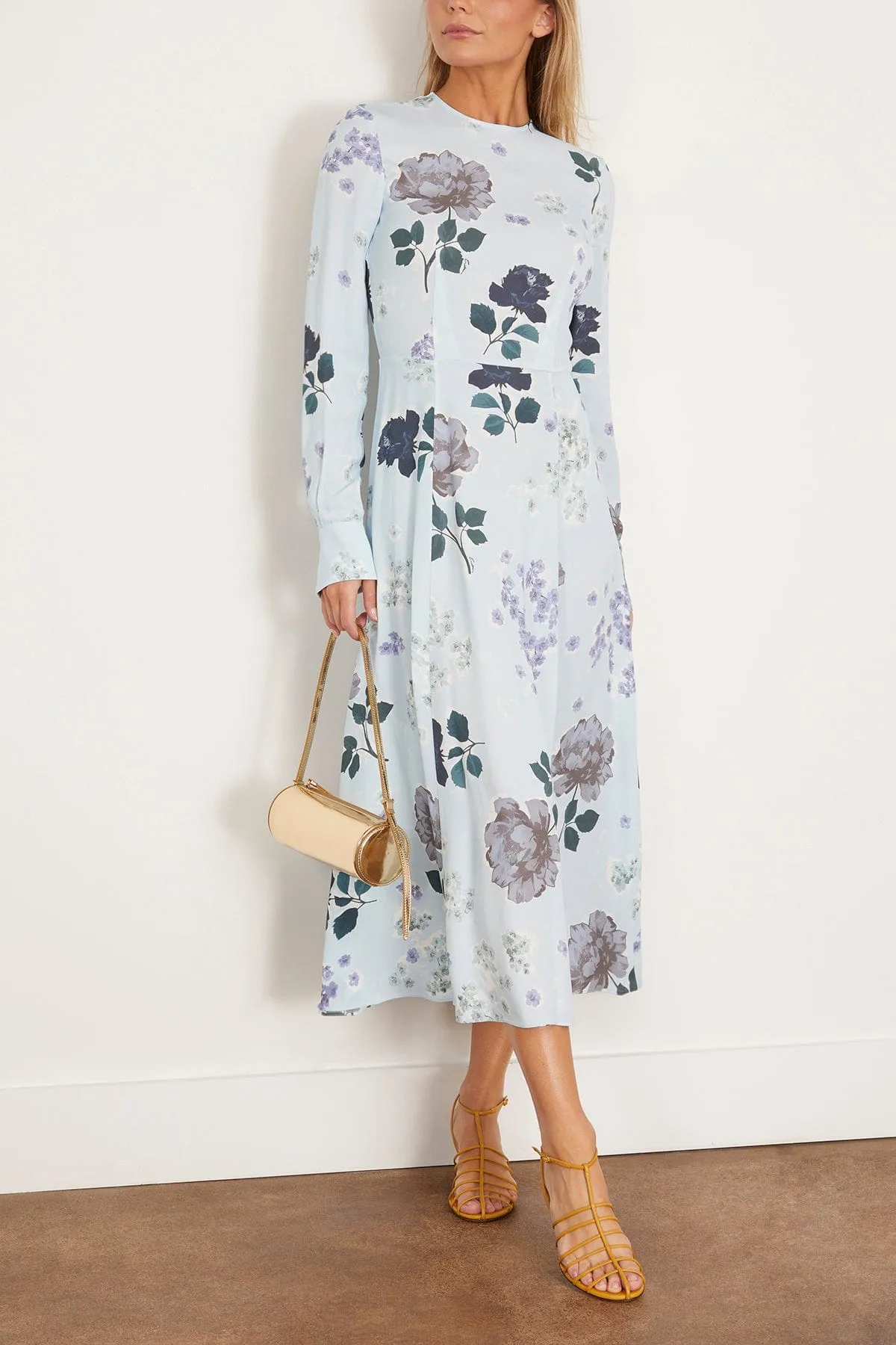 Long Sleeve A-Line Midi Dress in Small Margot Floral Sky Blue