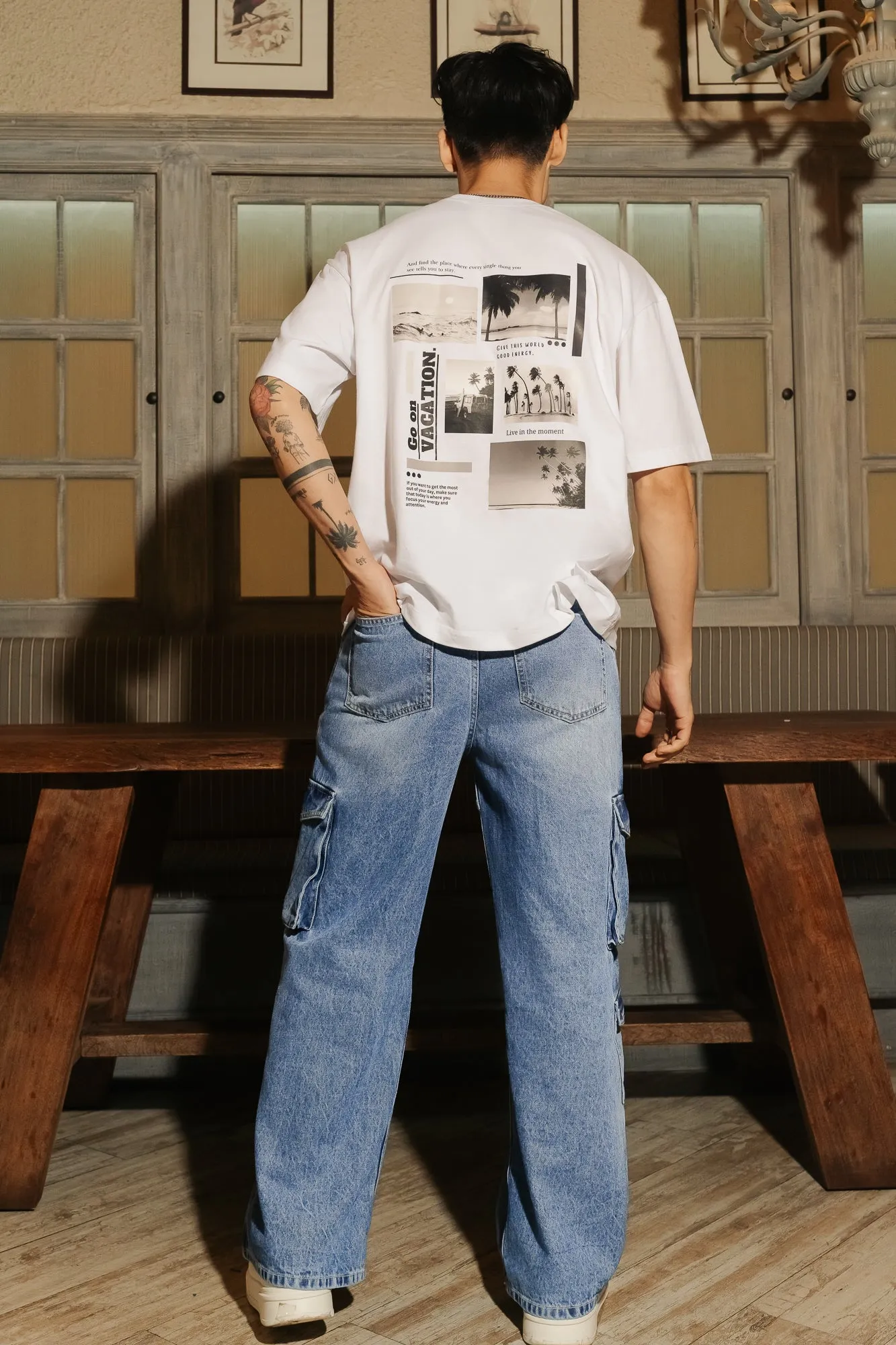 Men’s Blue Patch & Seam Cargo Jeans