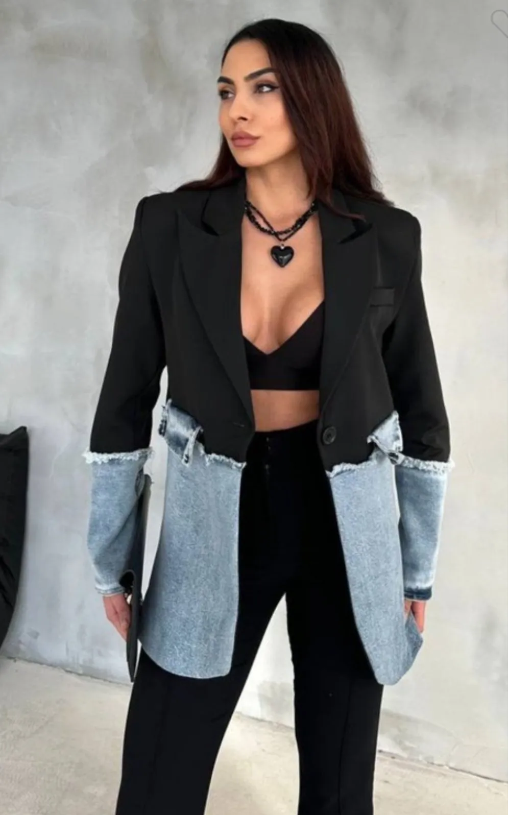 Michele Contrast Denim Blazer