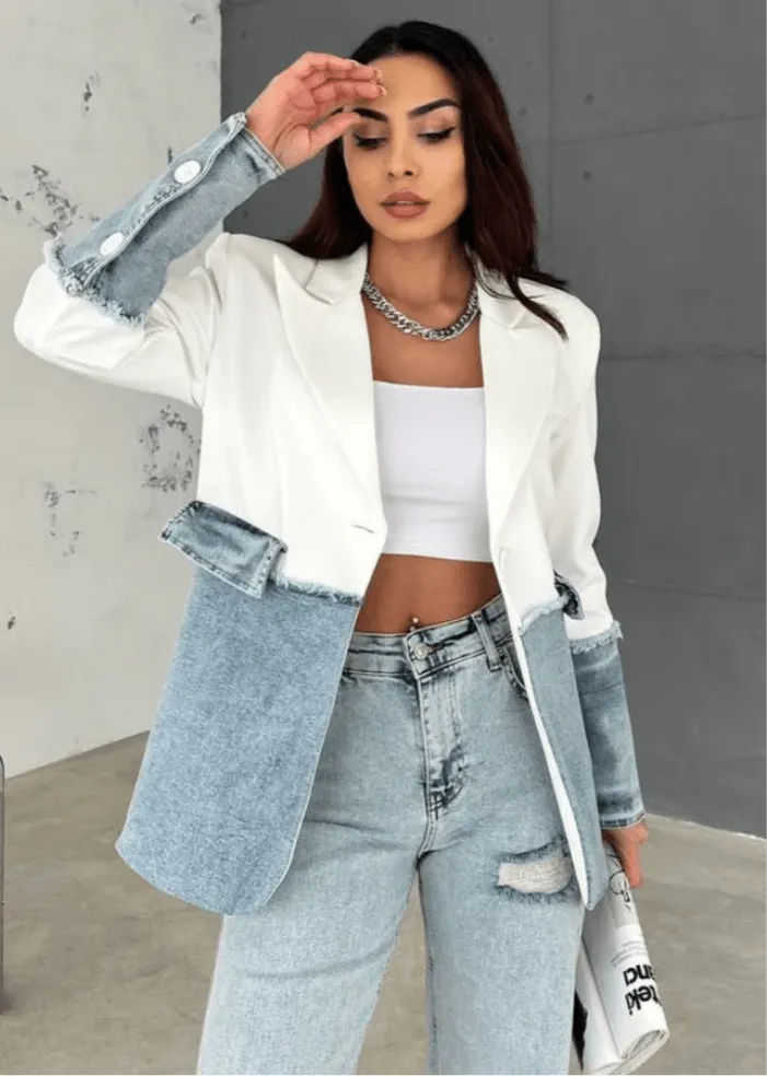 Michele Contrast Denim Blazer