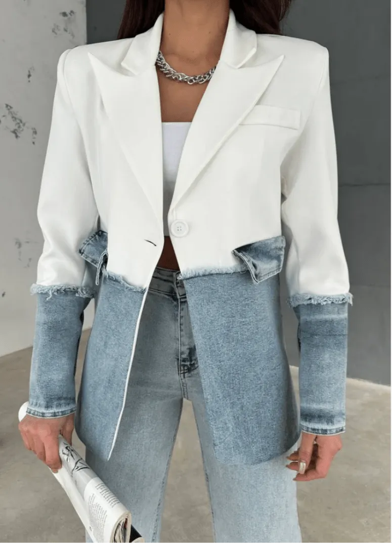 Michele Contrast Denim Blazer