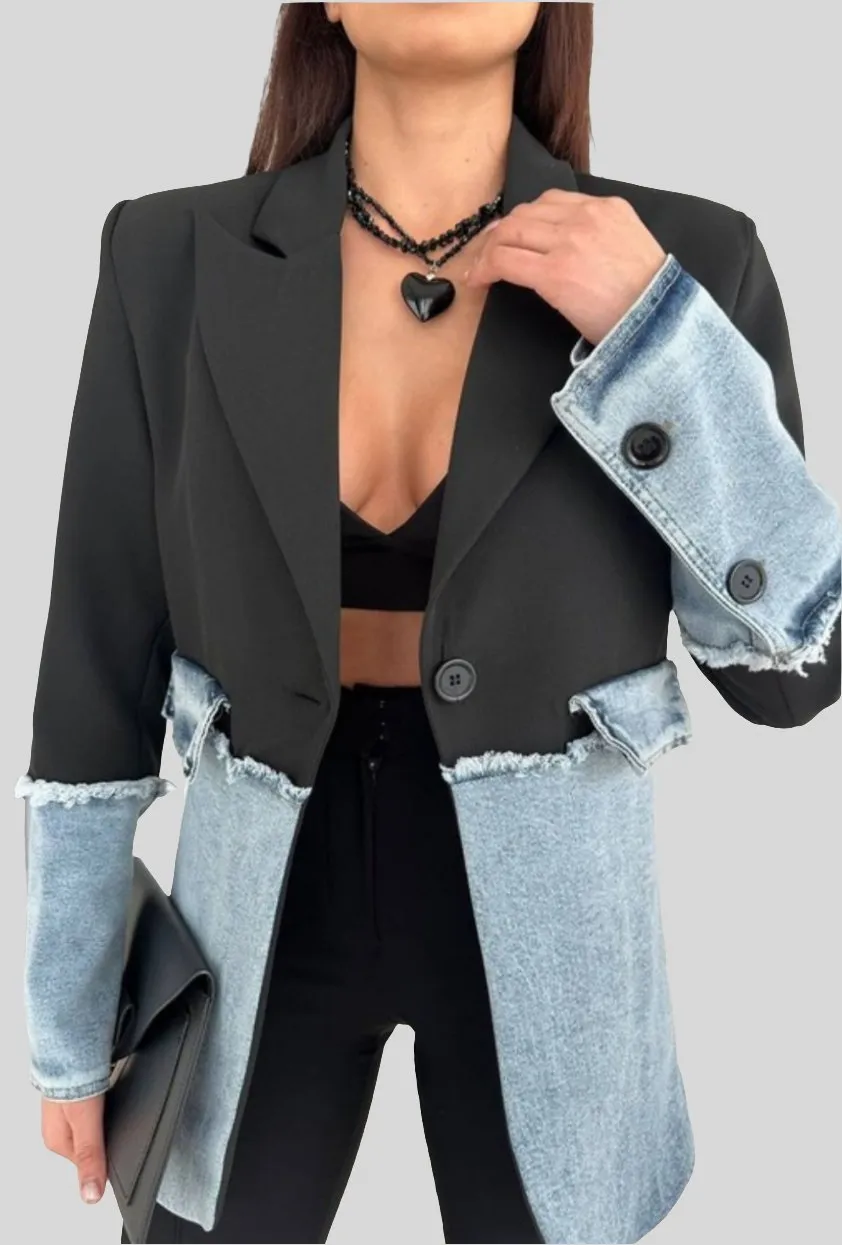 Michele Contrast Denim Blazer