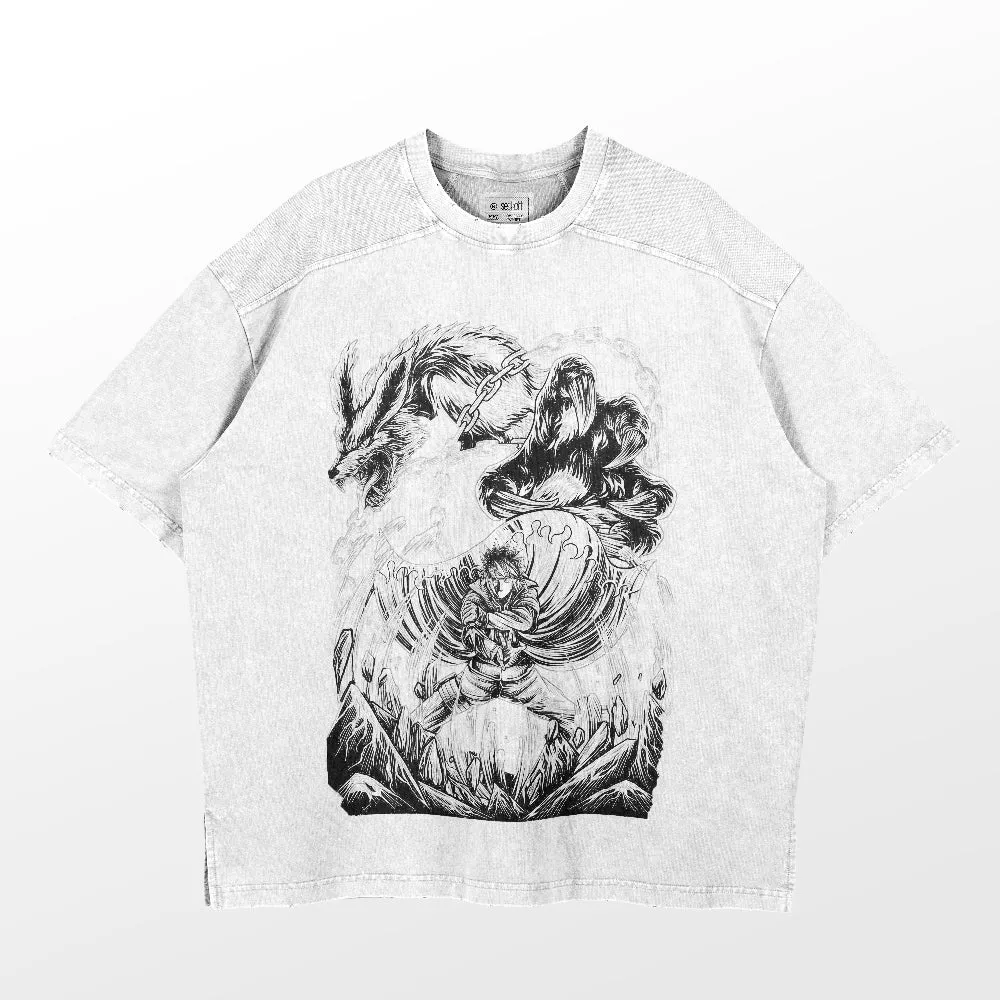 Naruto Nine-Tails & Minato Washed Vintage T-Shirt – 260 GSM High-Quality Cotton Anime Streetwear