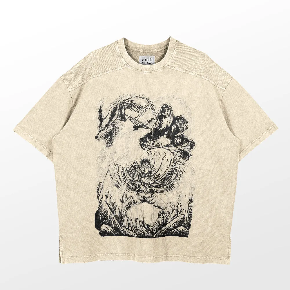 Naruto Nine-Tails & Minato Washed Vintage T-Shirt – 260 GSM High-Quality Cotton Anime Streetwear