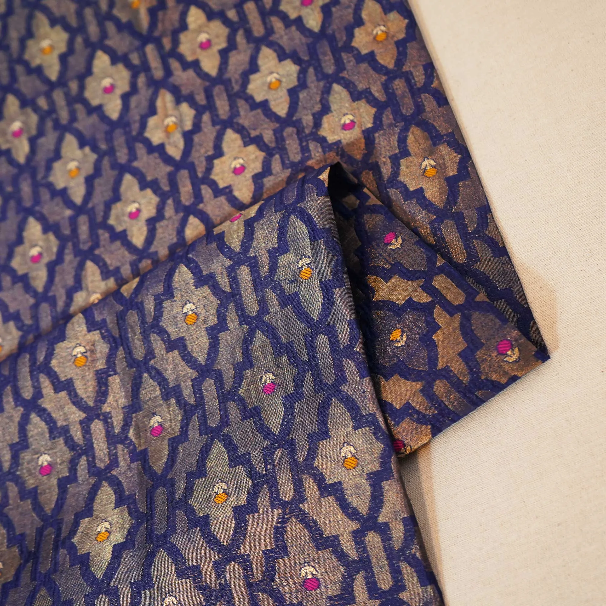 Navy Blue Mina Booti Dupian Silk Tissue YF-24380