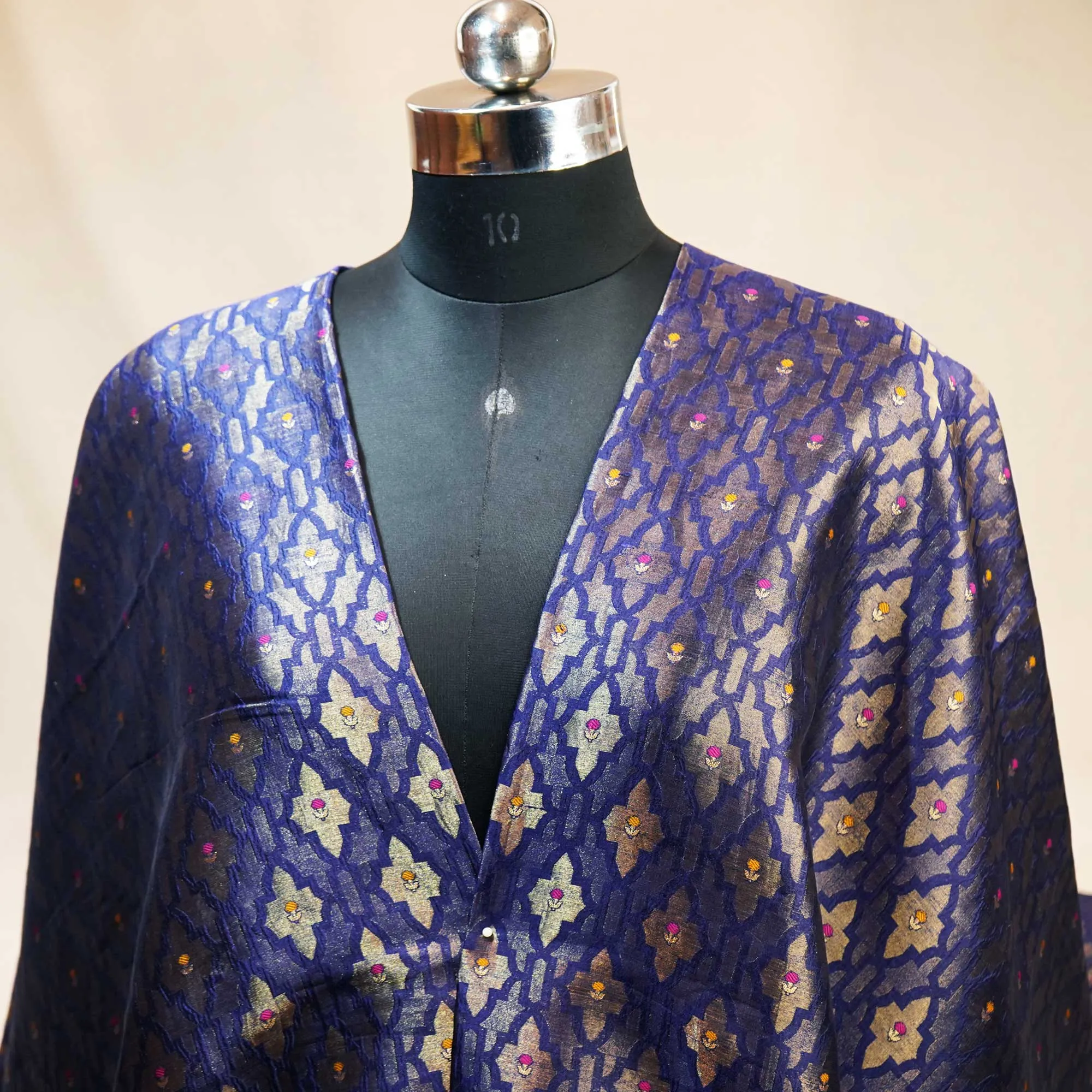 Navy Blue Mina Booti Dupian Silk Tissue YF-24380