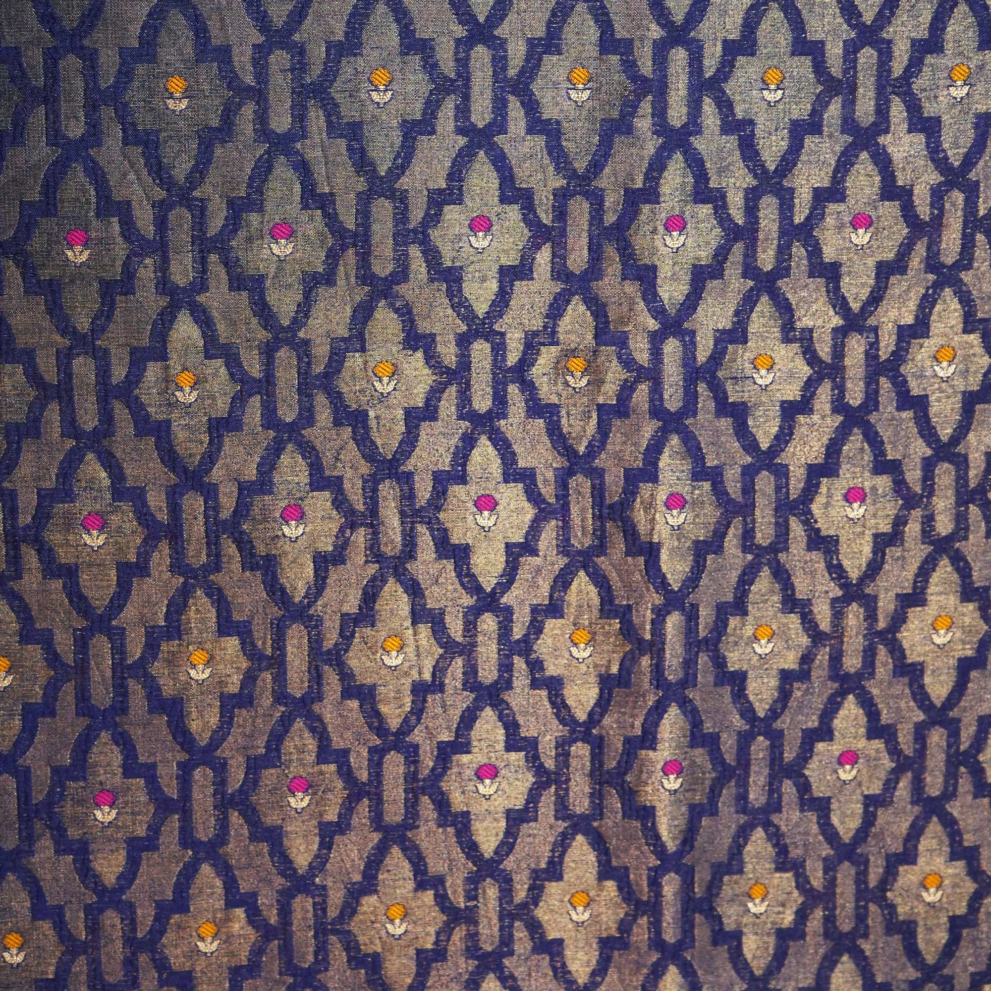 Navy Blue Mina Booti Dupian Silk Tissue YF-24380