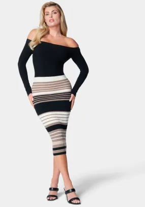 Off Shoulder Stripe Midi Dress