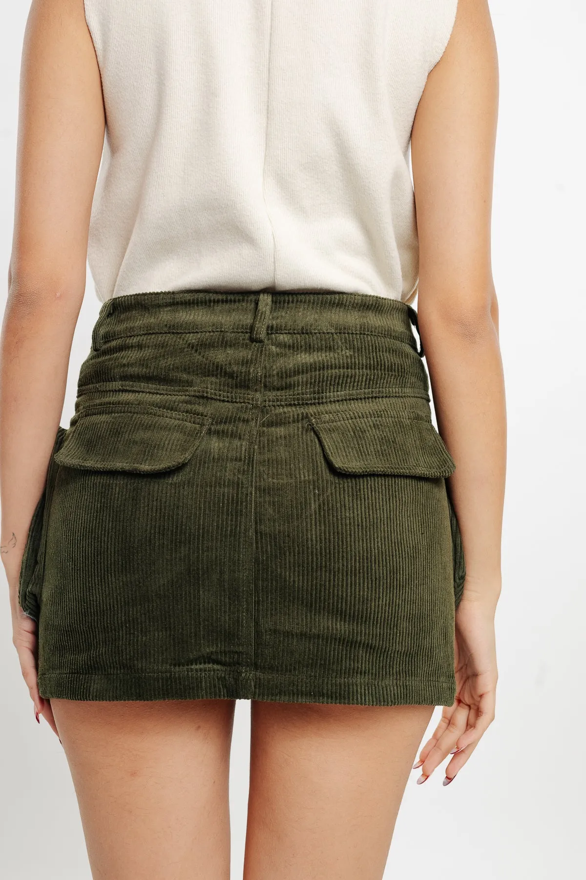 Olive Green Cargo Corduroy Skirt