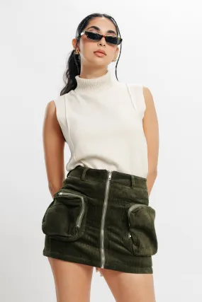 Olive Green Cargo Corduroy Skirt