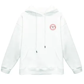 Ornate White Hoodie with Pink Logo