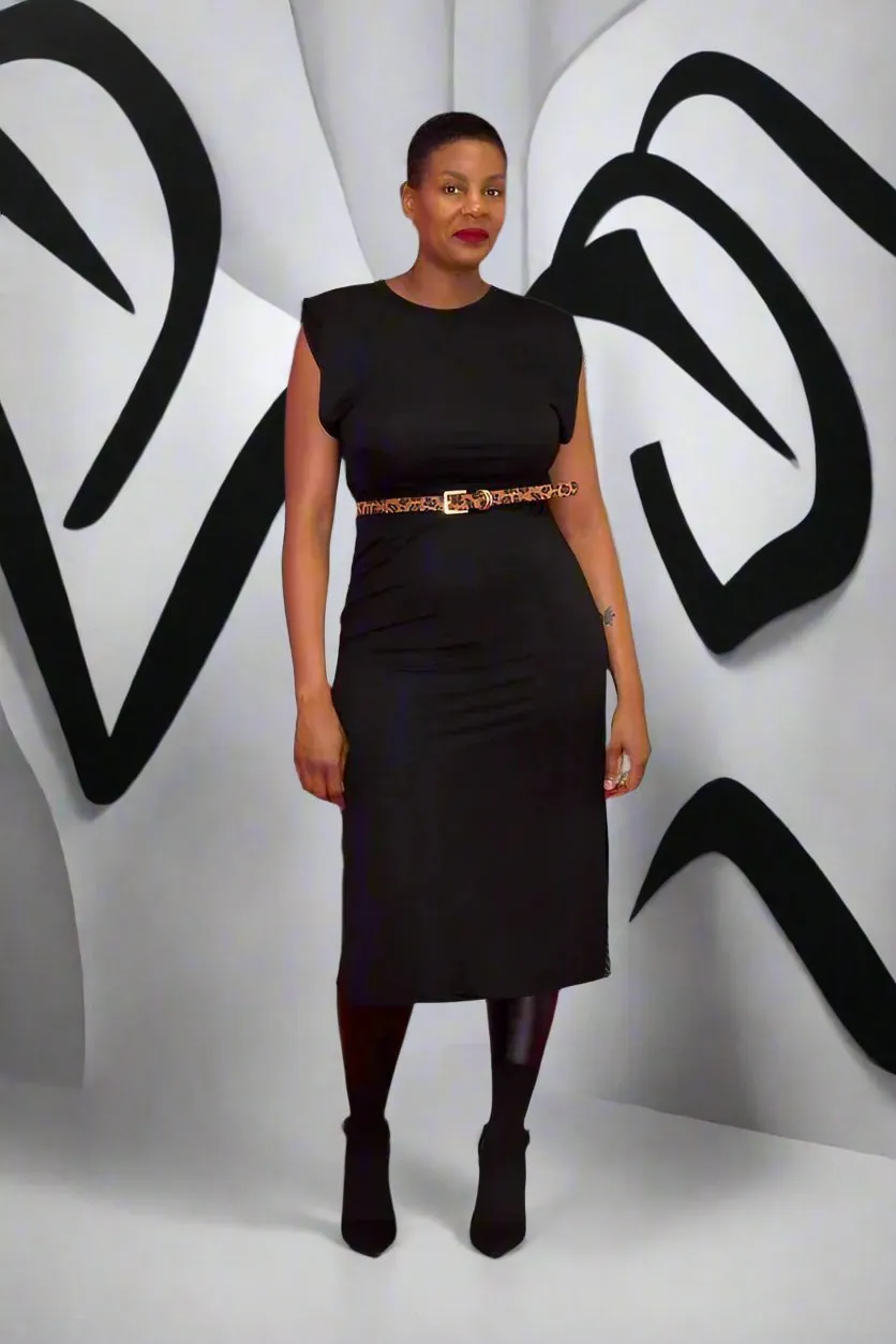 Padded Shoulder Sleeveless Dress