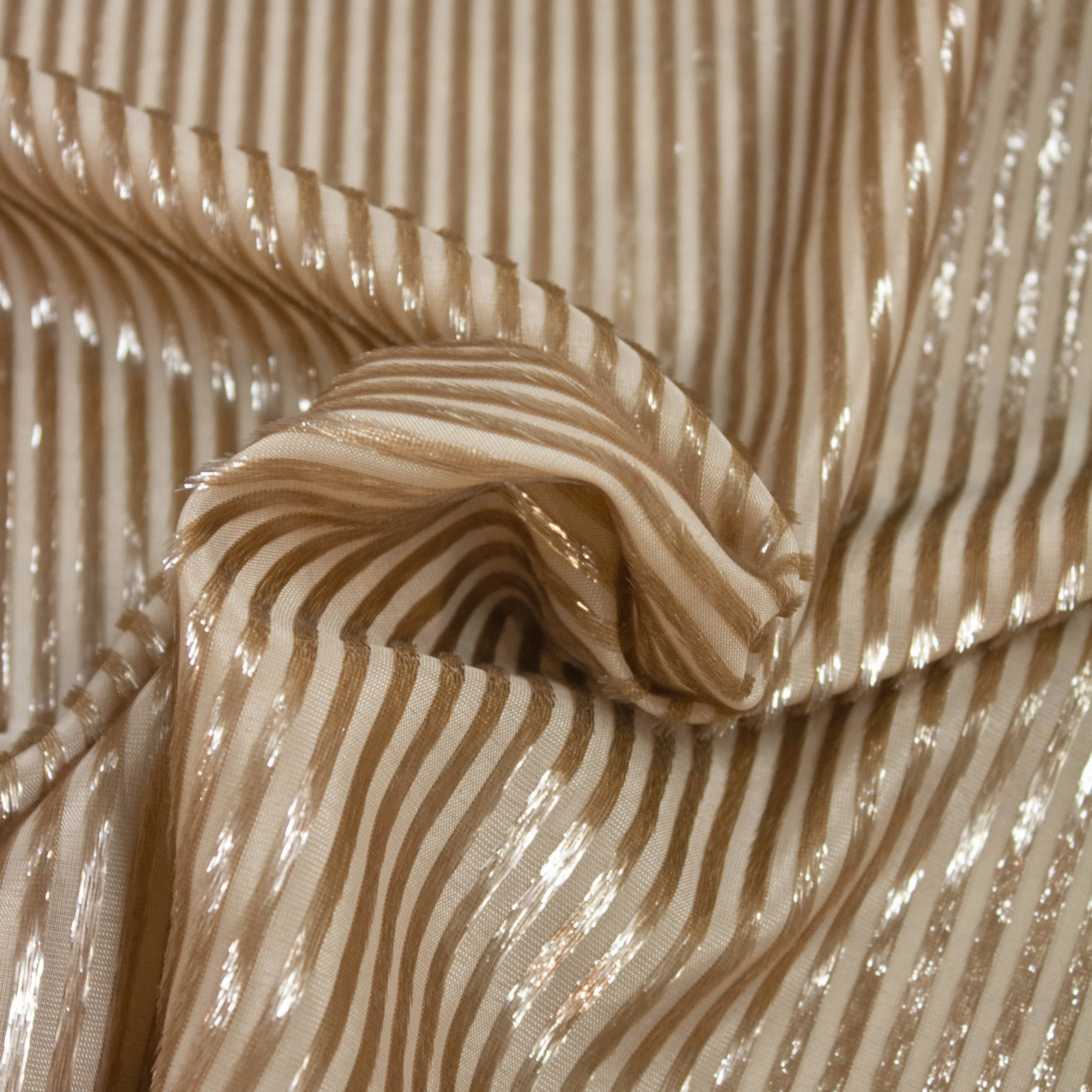 Pagano Beige Striped Polyester Velvet Look SHOWROOM SAMPLE 34CM X 60CM