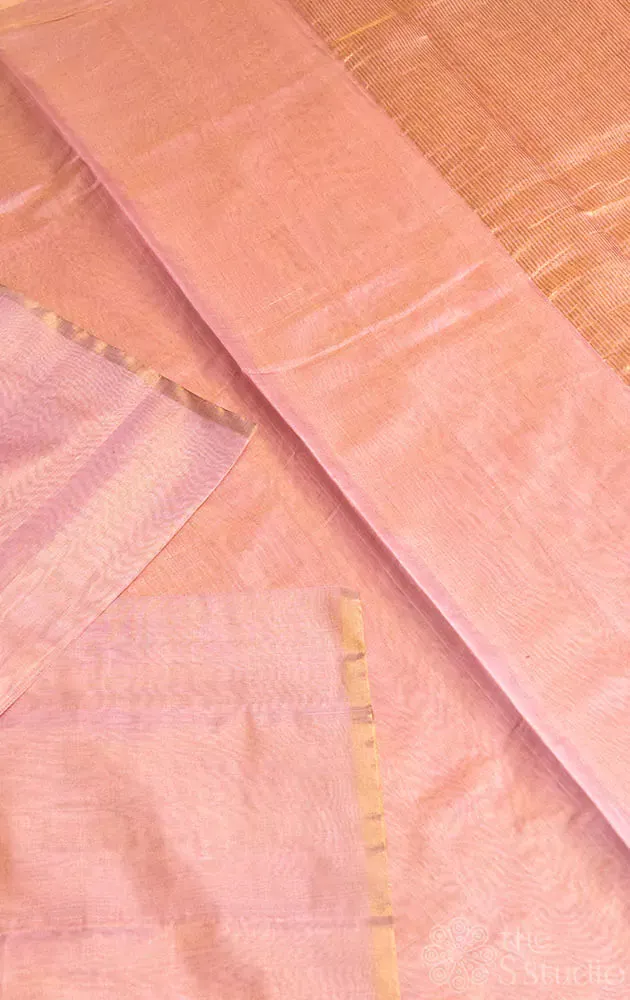 Peacish pink handwoven  chanderi tissue silk saree