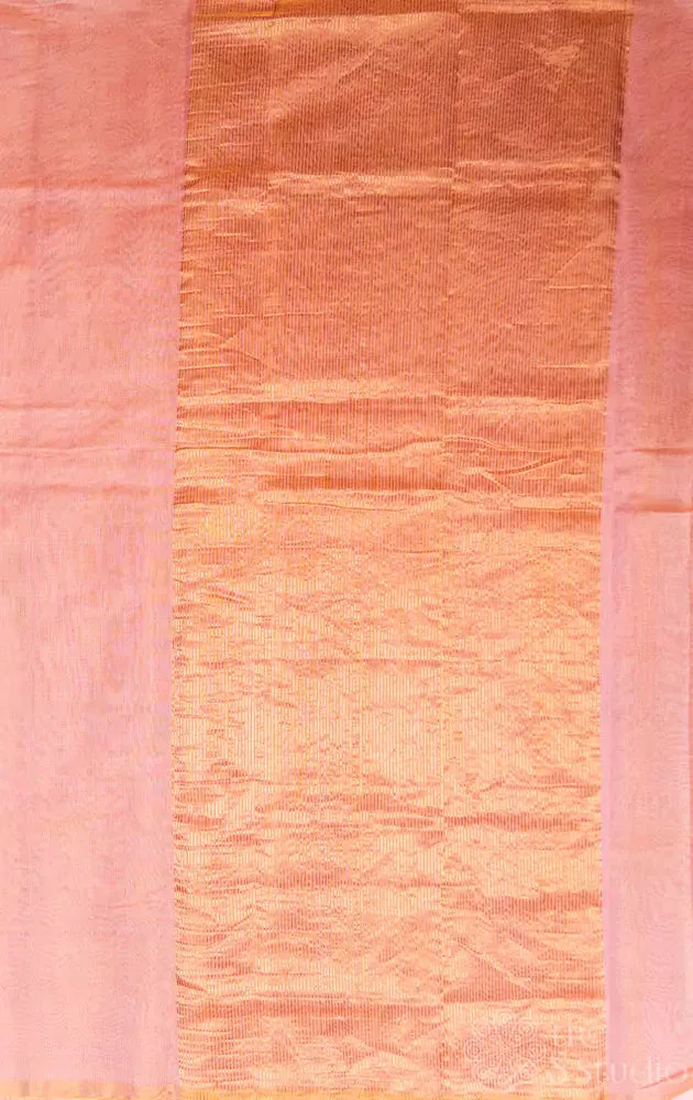 Peacish pink handwoven  chanderi tissue silk saree