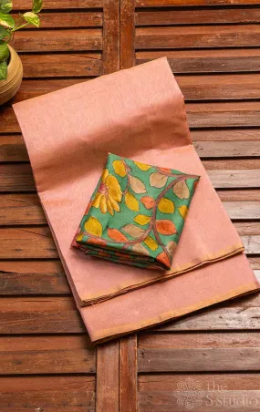Peacish pink handwoven  chanderi tissue silk saree