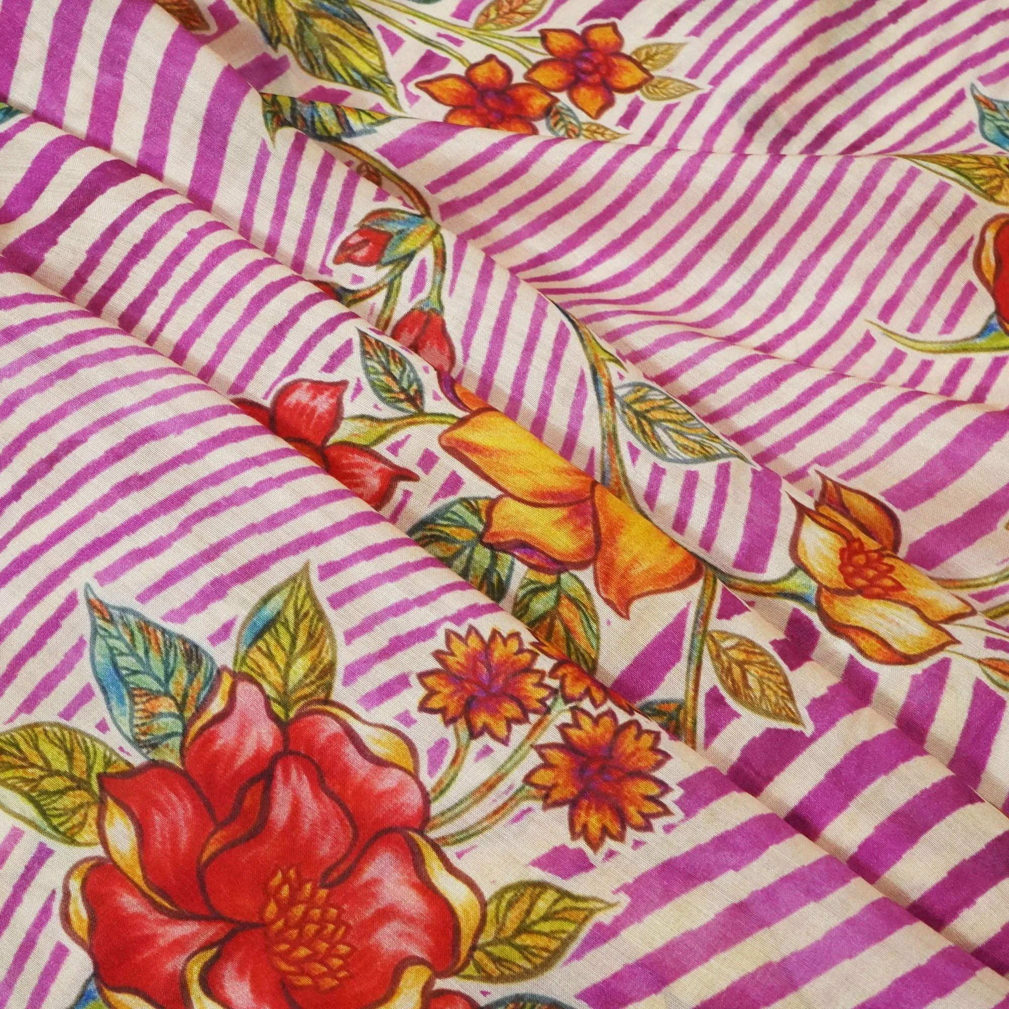 Pink Floral Print Muslin Fabric GT-24675