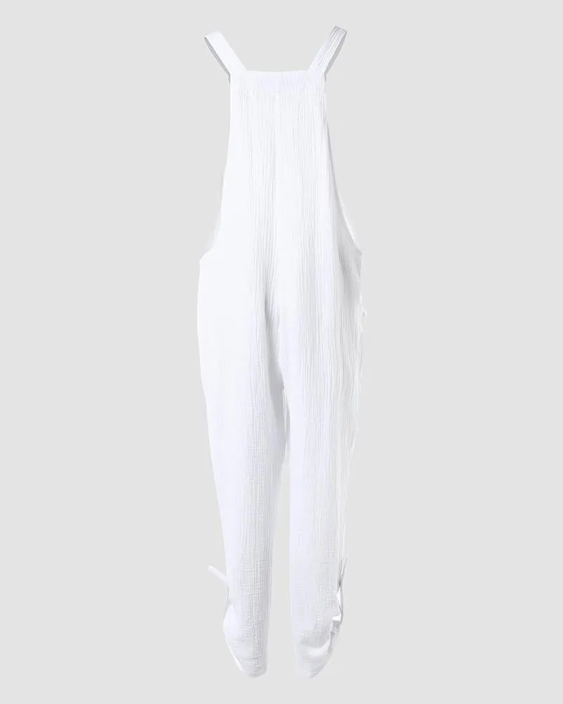 Pocket Design Ruched Suspender Jumpsuit