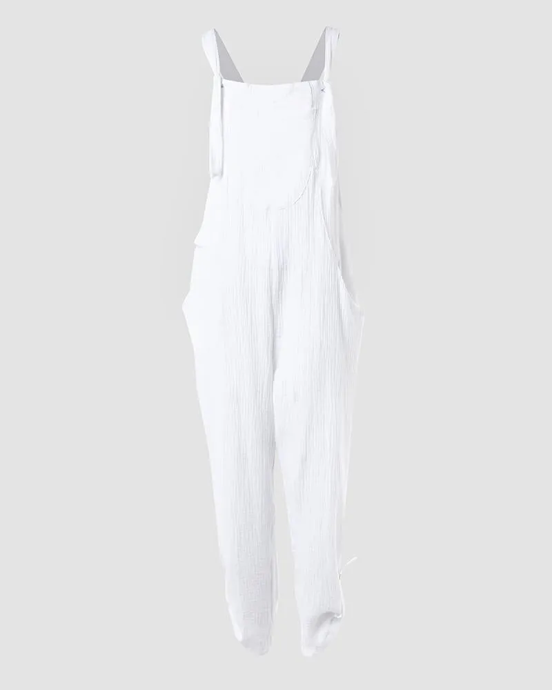 Pocket Design Ruched Suspender Jumpsuit