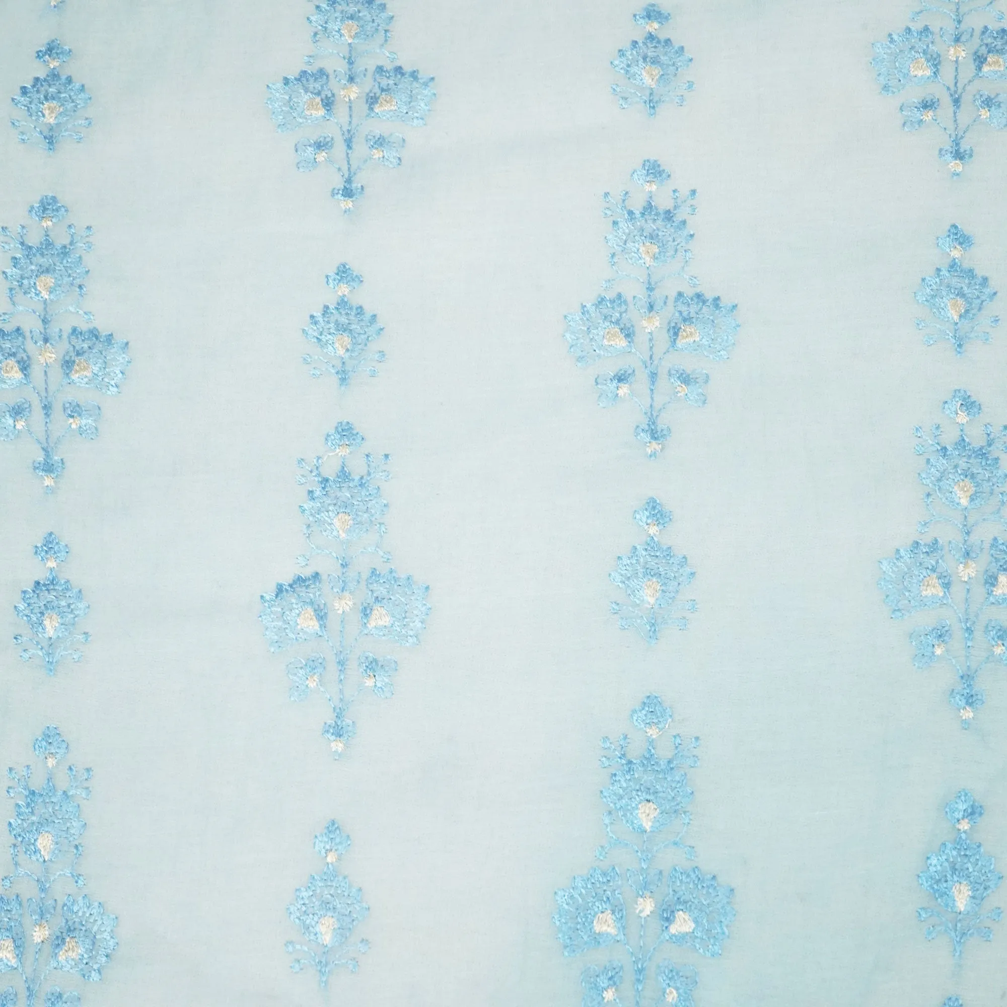 Powder Blue Floral Thread Embroidery Chanderi Fabric SNS-24657