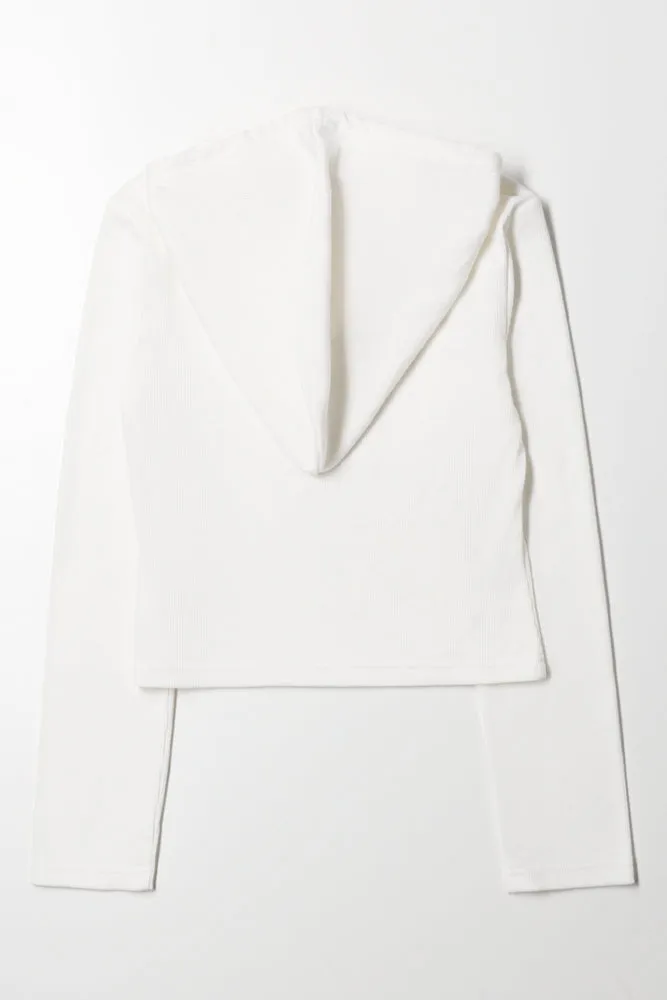 Print Hooded Top White