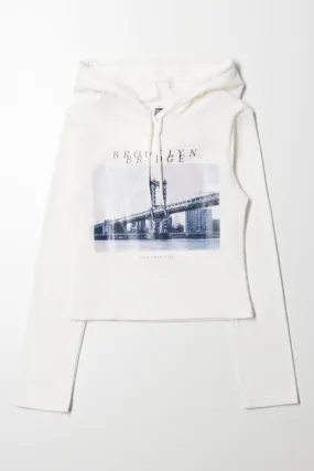 Print Hooded Top White