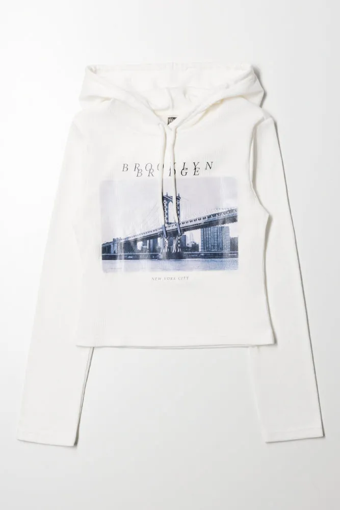 Print Hooded Top White