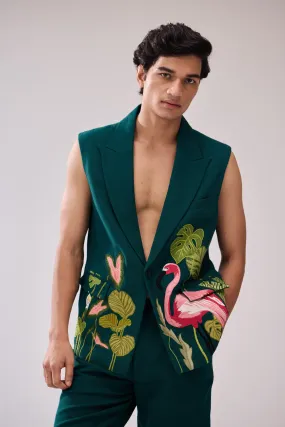 "Le Flamingo" hand embroidered resort blazer