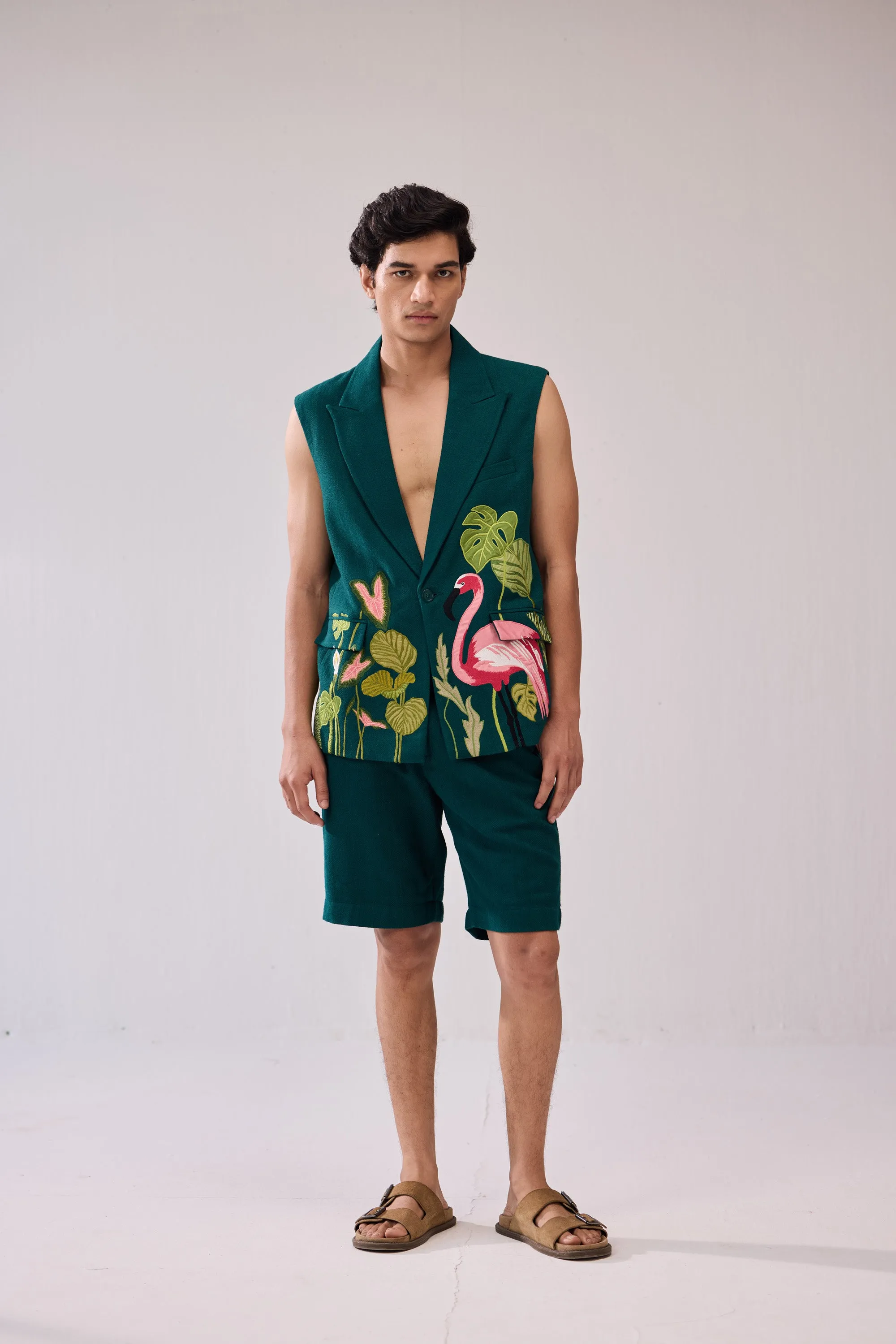 "Le Flamingo" hand embroidered resort blazer