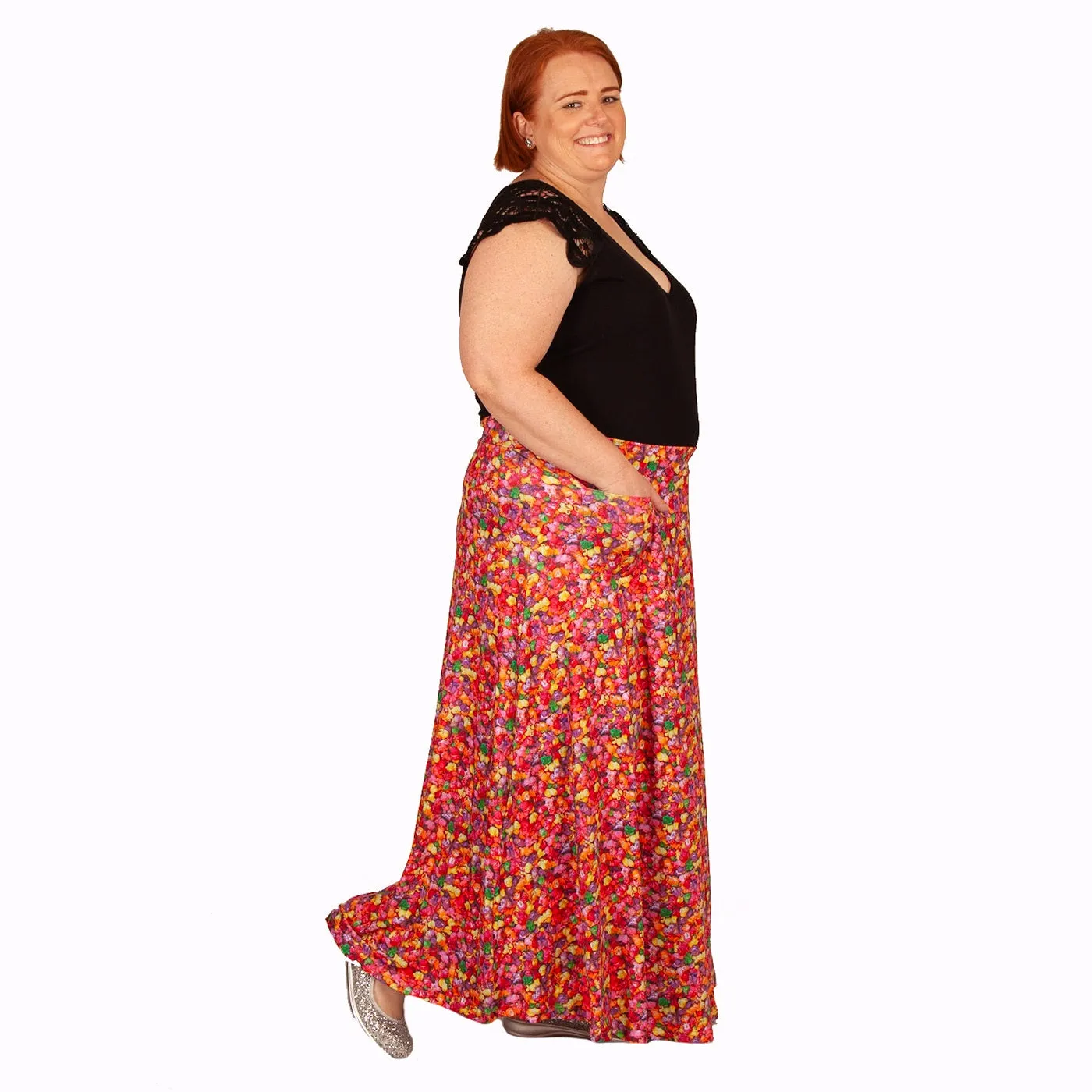 Rainbow Popcorn Maxi Skirt With Pockets