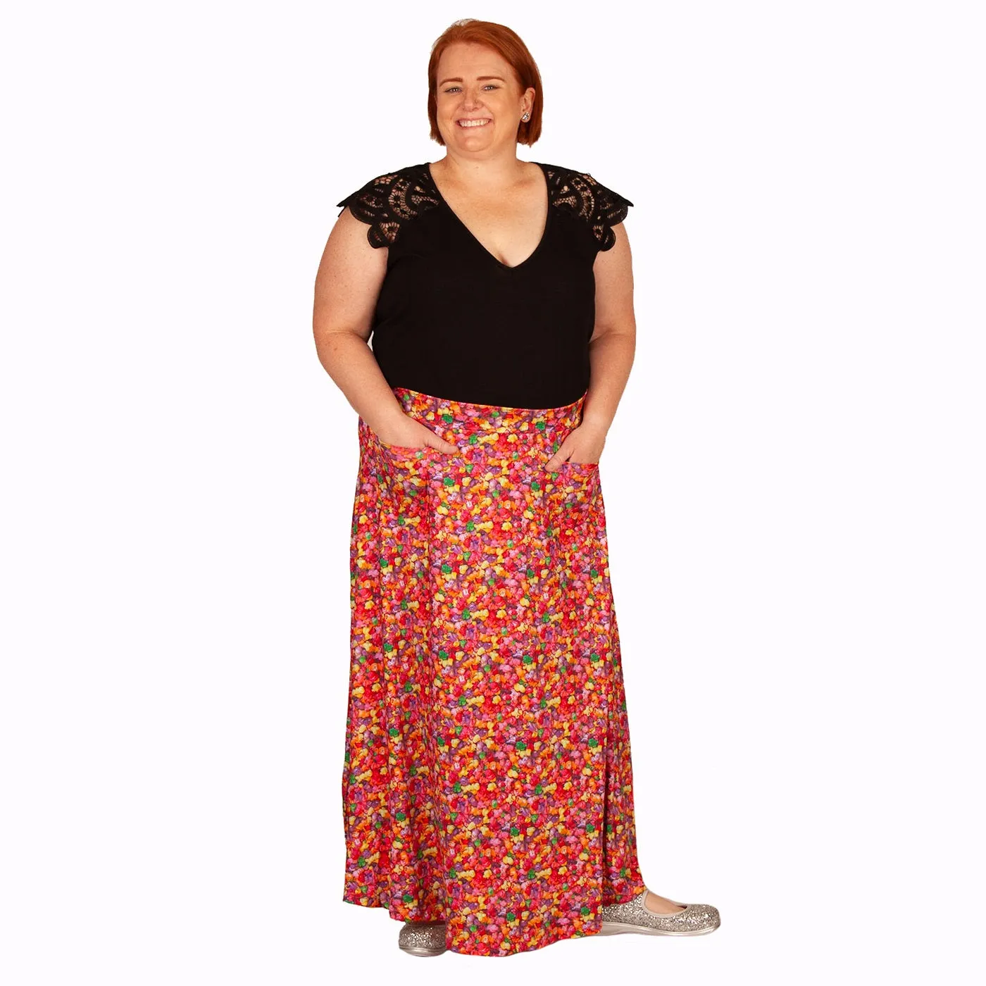 Rainbow Popcorn Maxi Skirt With Pockets
