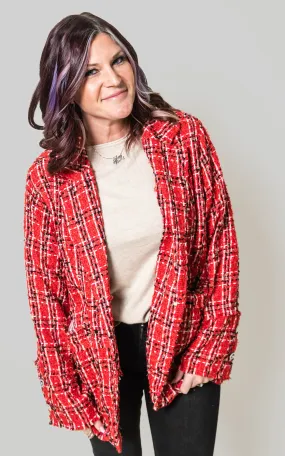 Red Tweed Blazer Jacket - POL Final Sale