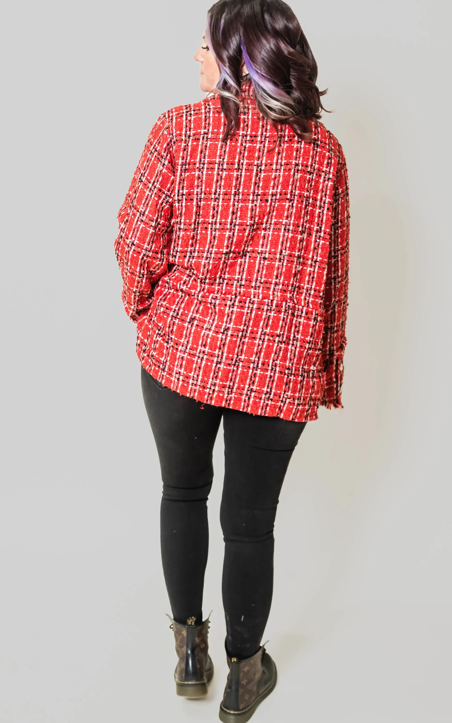 Red Tweed Blazer Jacket - POL Final Sale
